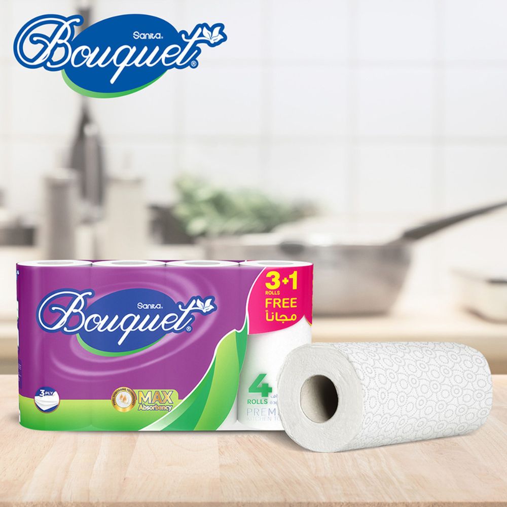 Sanita - Bouquet Kitchen Towel - Pack of 4 - 270 Sheets - 3 Ply - White