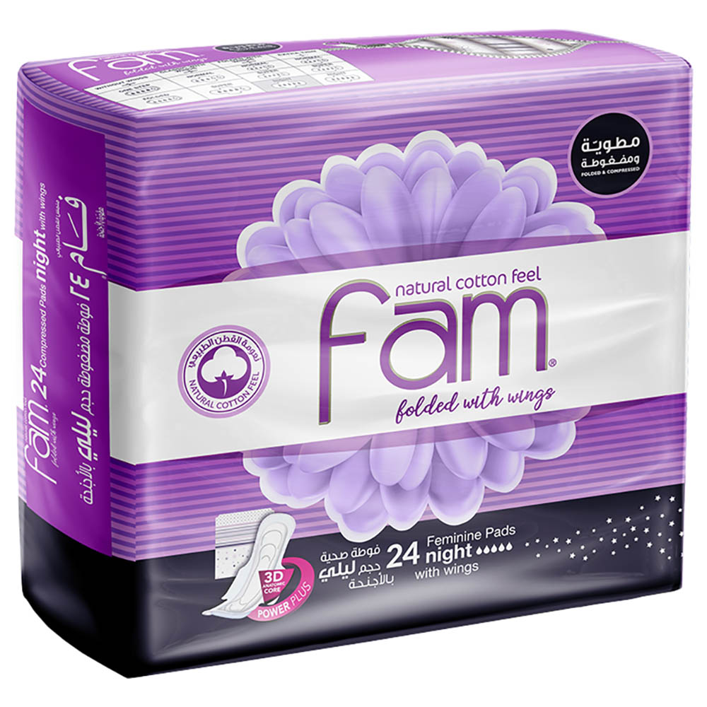 Fam Maxi Thick Folded with Wings Night Sanitary Pads 24 Pads