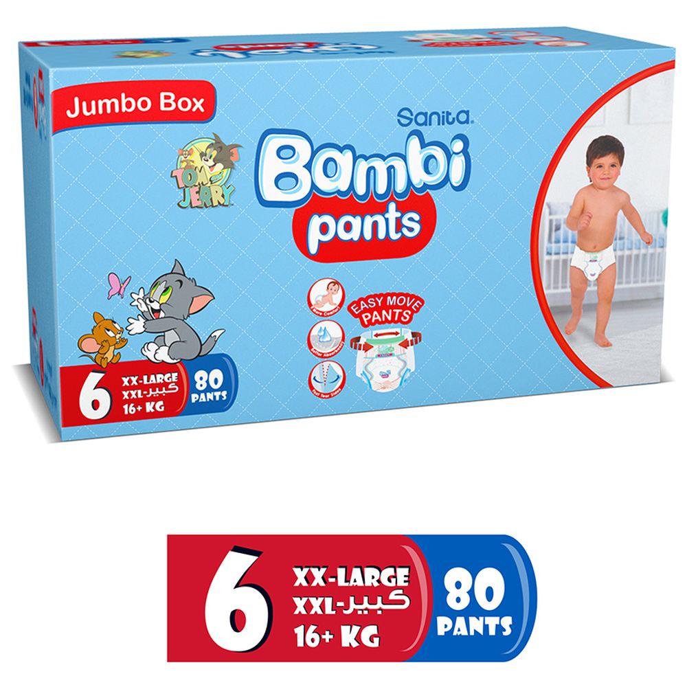 Sanita Bambi - Pants Jumbo Box Size 6 XXL +16 KG 80 Count