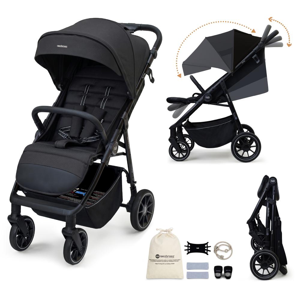 Neobreez Tetra Lightweight Pushchair Stroller with Cup Holder 0-4Yrs - Black