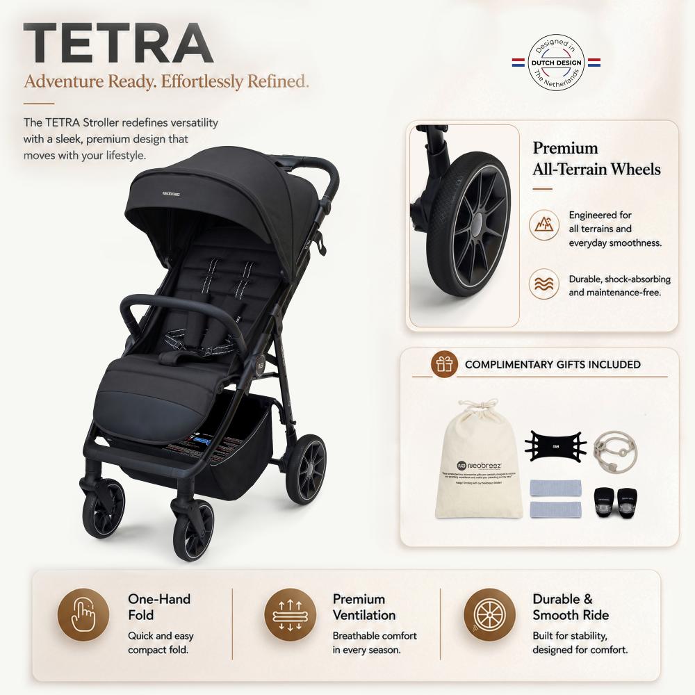 Neobreez Tetra Lightweight Pushchair Stroller with Cup Holder 0-4Yrs - Black