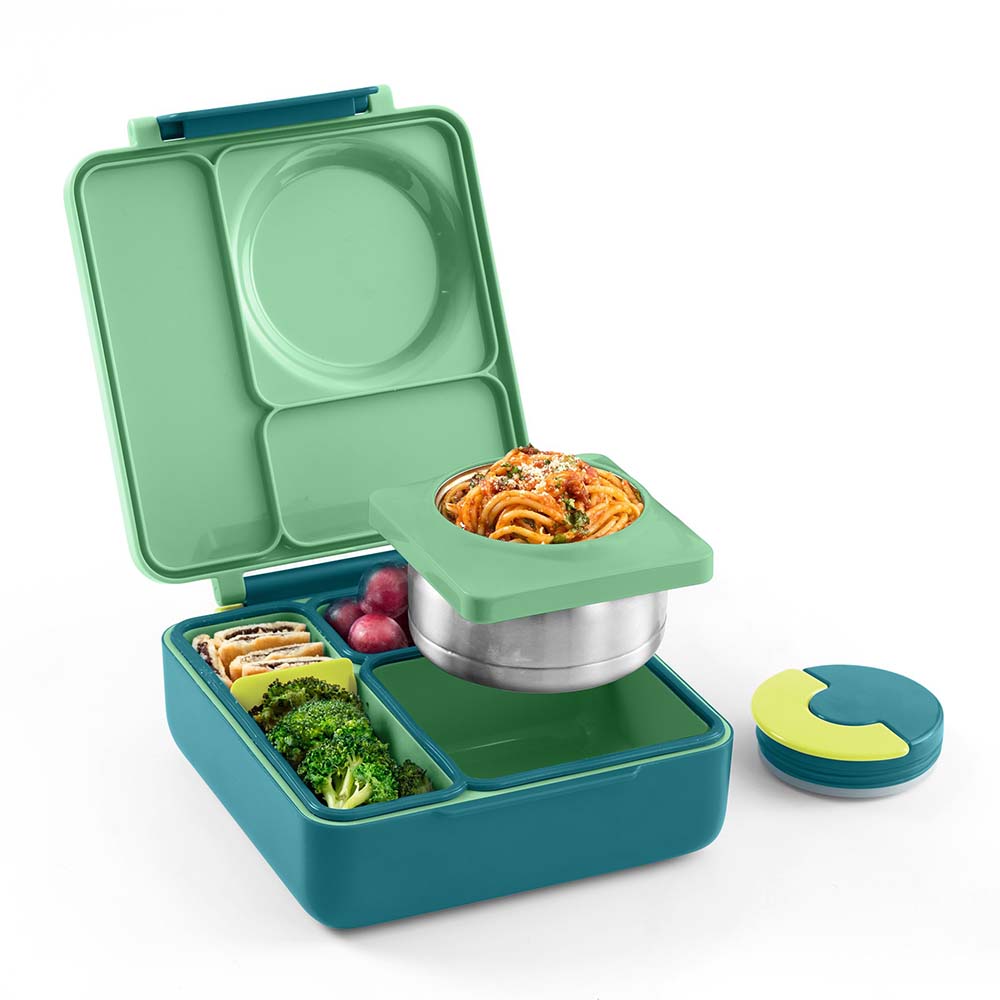 OmieBox - 2nd Gen 3 Compartments Kids Bento Box with Insulated Thermos-Meadow