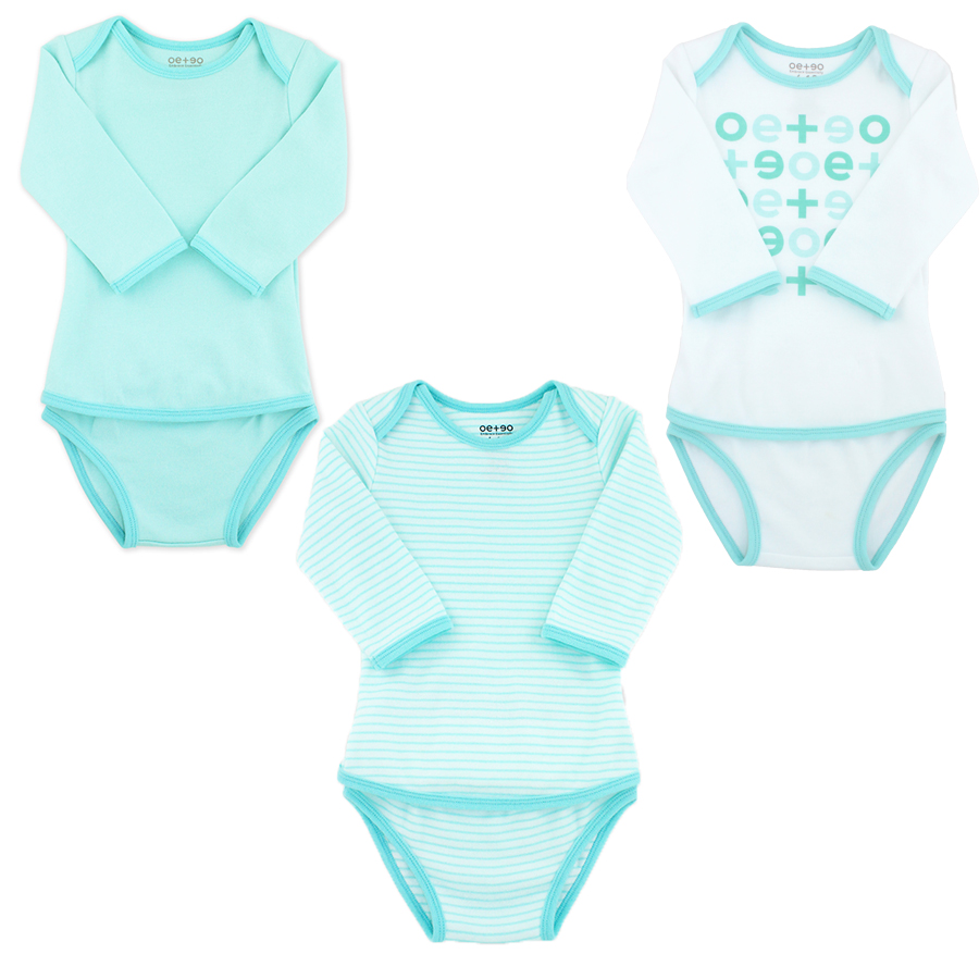 Oeteo Easyeo Variety Bundle LS Romper - 3 Pcs - Green