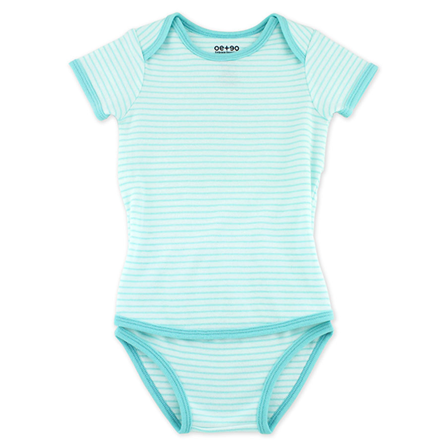 Oeteo Easyeo Candy Stripe Short Sleeve Romper - Green