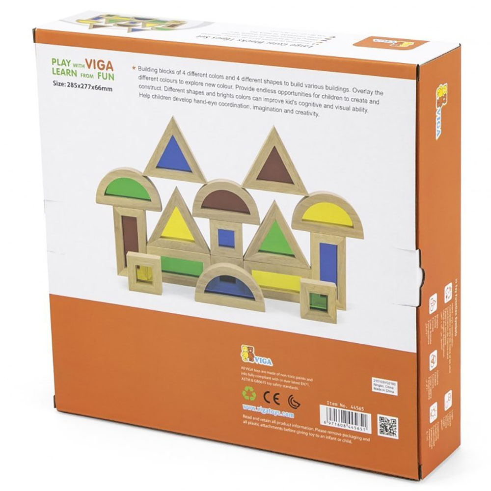 Viga - Large Color Blocks - 16pcs Set Educational Construction Toy Montessori Early Learning