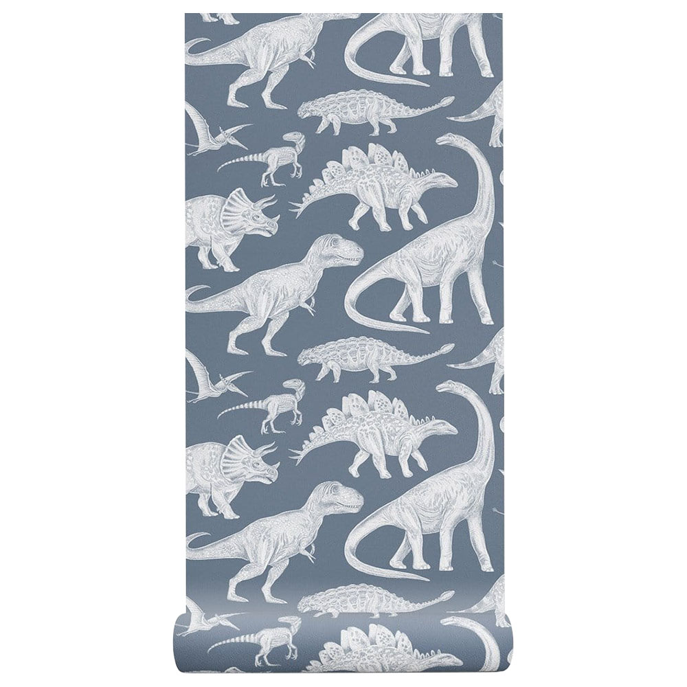 Paper Crew - Dino Wallpaper - Blue
