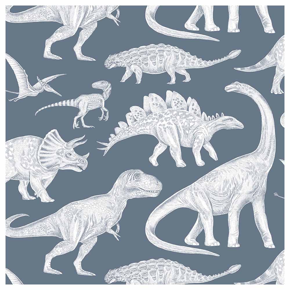 Paper Crew - Dino Wallpaper - Blue