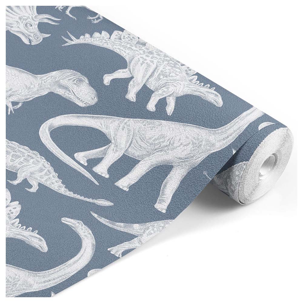 Paper Crew - Dino Wallpaper - Blue
