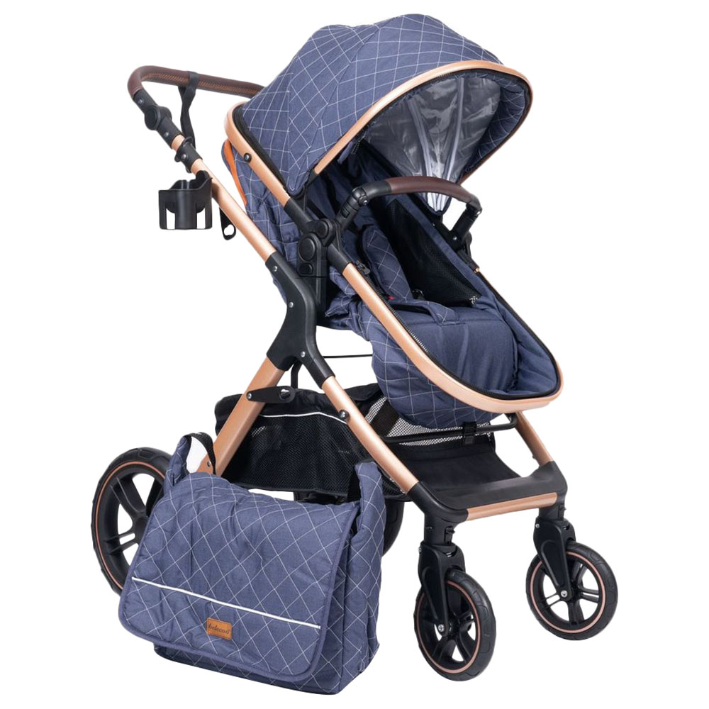 Belecoo - One Fold-To-Half Luxury Pram with Diaper Bag - Blue