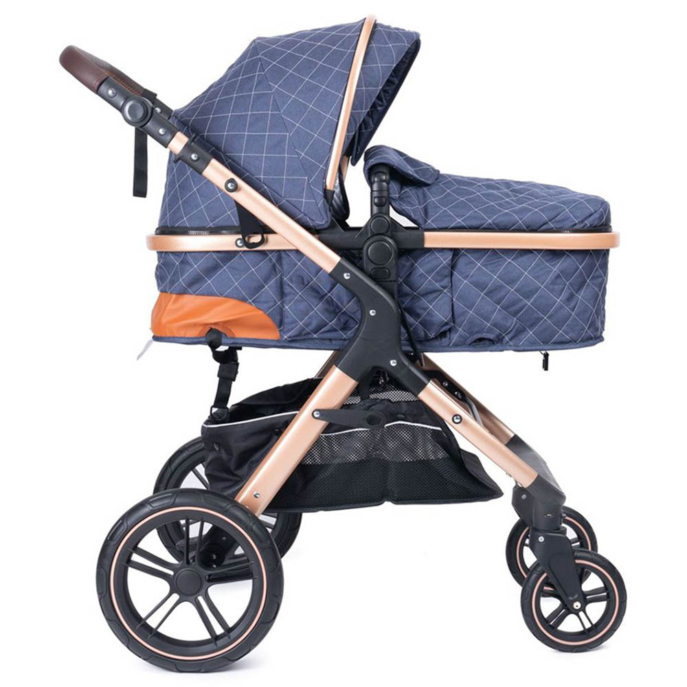 Belecoo - One Fold-To-Half Luxury Pram with Diaper Bag - Blue