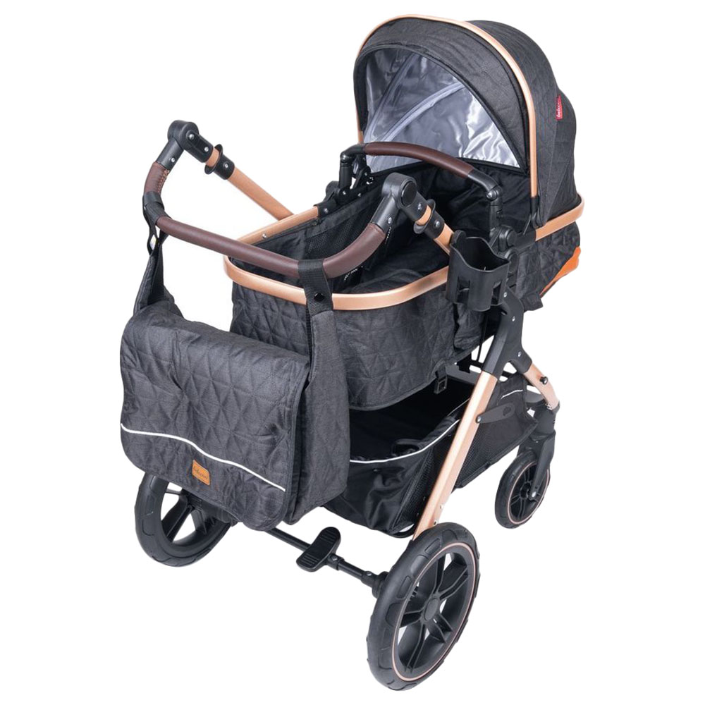 Belecoo - One Fold-To-Half Luxury Stroller with Diaper Bag - Black