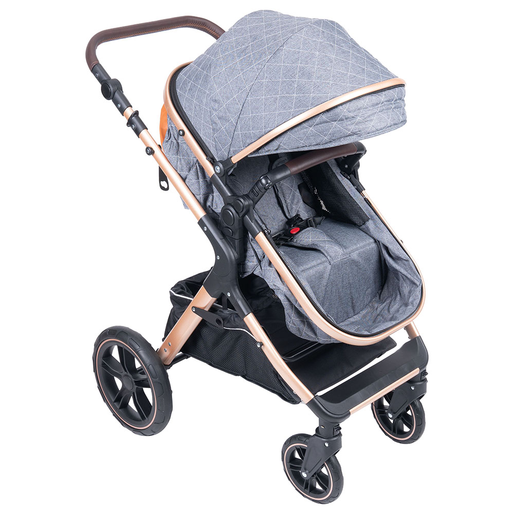 Belecoo - One Fold-To-Half Luxury Pram with Diaper Bag - Grey