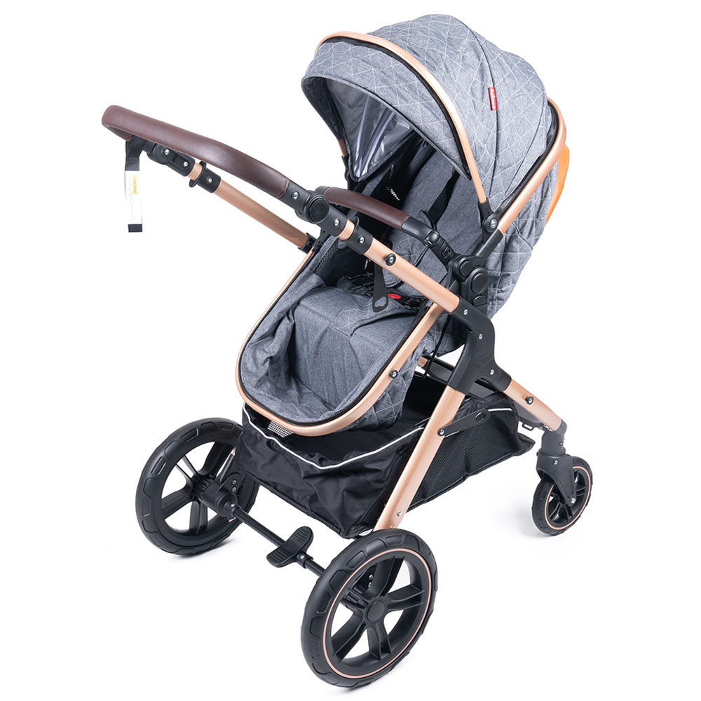 Belecoo - One Fold-To-Half Luxury Pram with Diaper Bag - Grey
