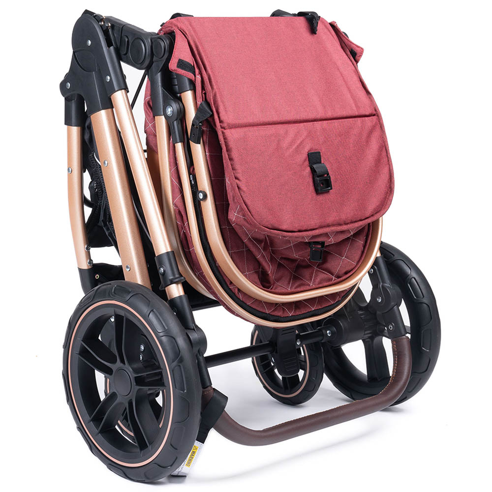 Belecoo - One Fold-To-Half Luxury Pram with Diaper Bag - Red