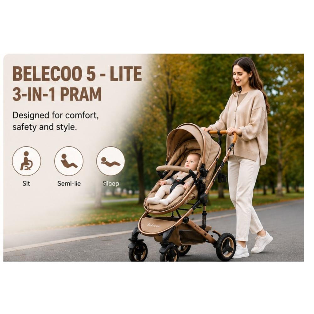 Belecoo 5 - Lite 3-in-1 Pram - Cream