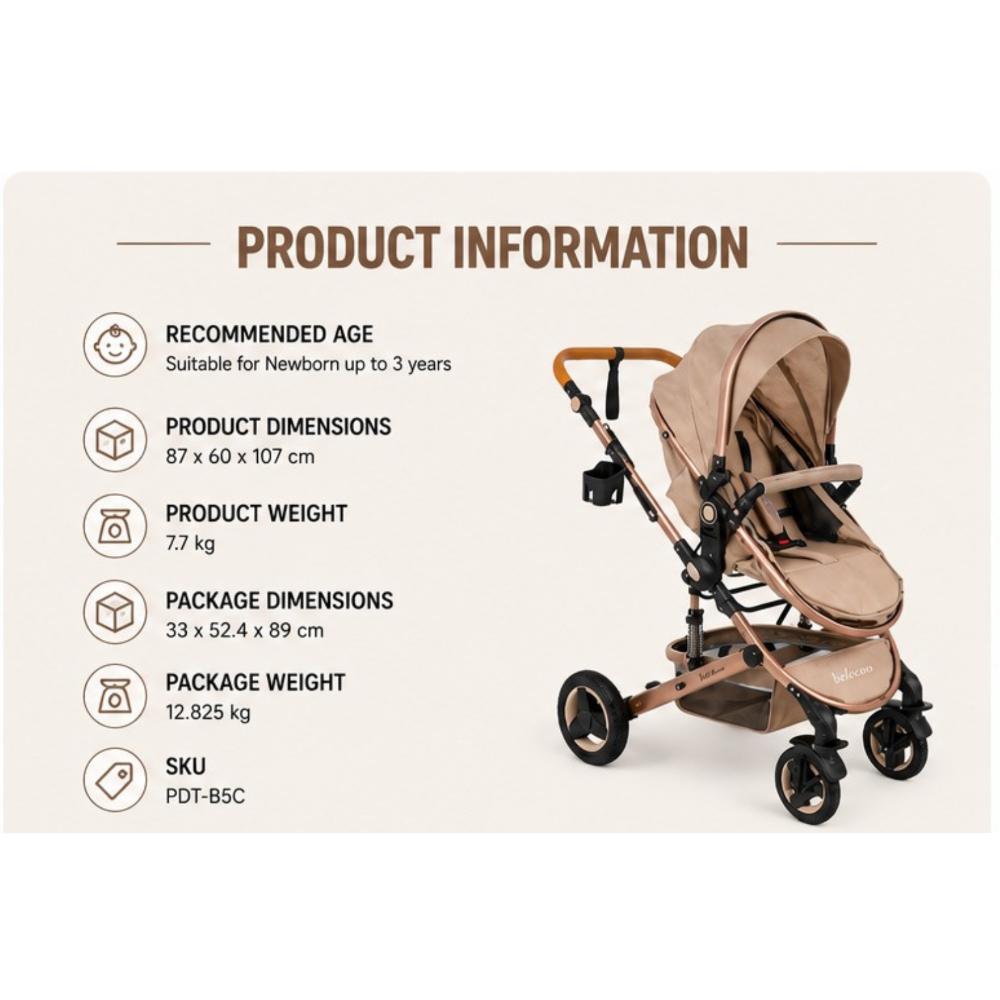 Belecoo 5 - Lite 3-in-1 Pram - Cream