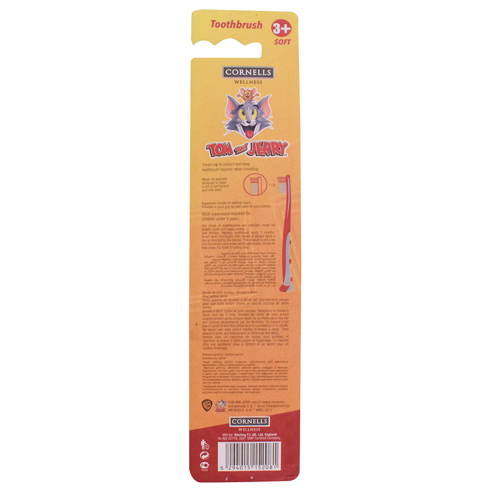 Cornells Wellness - Tom & Jerry Toothbrush With Cap - Red