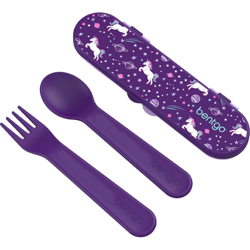 Bentgo - Personalized Kids Fork And Spoon With Storage Case - Unicorn - 3 Pc Set