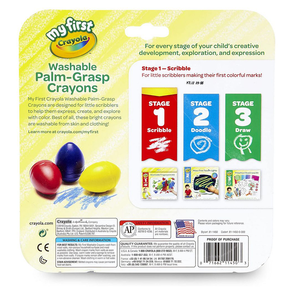 Crayola - My First Palm Grip Crayons Coloring For Toddlers 3 Count
