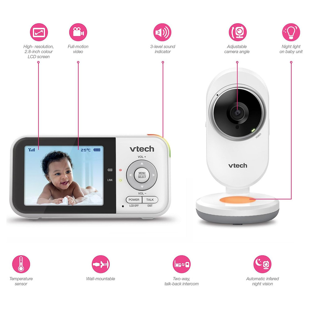 VTech - 2.8” Video Baby Monitor with Night Vision & Talk - White