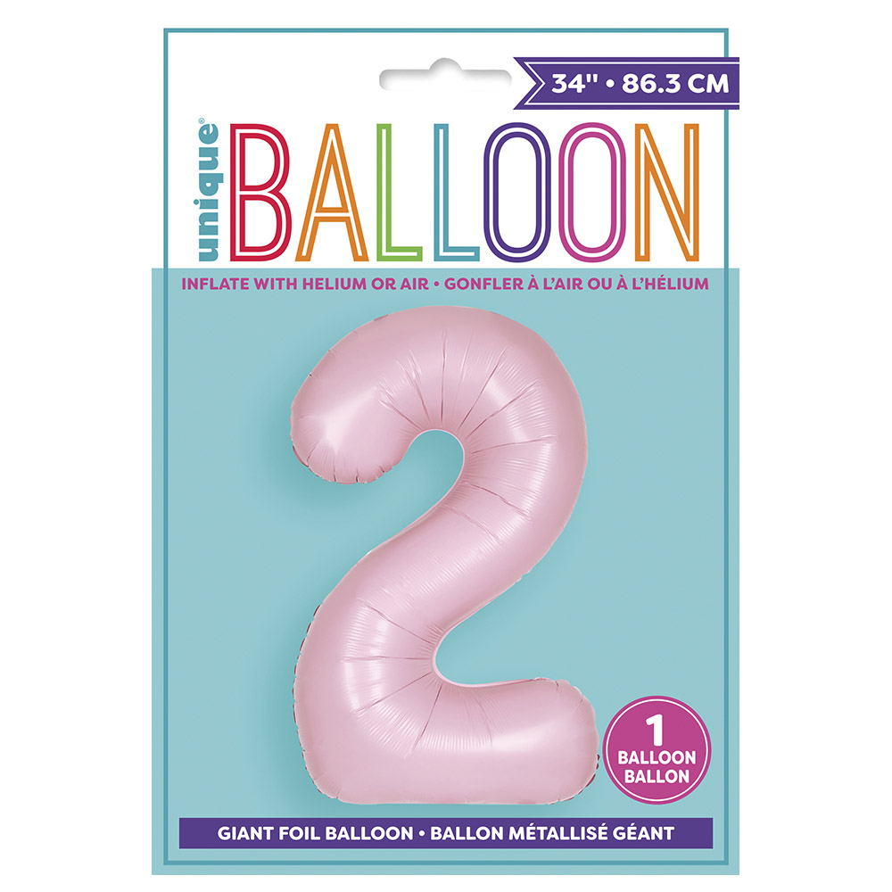 Unique - 34-inch Number "2" Foil Balloon - Matte Pink