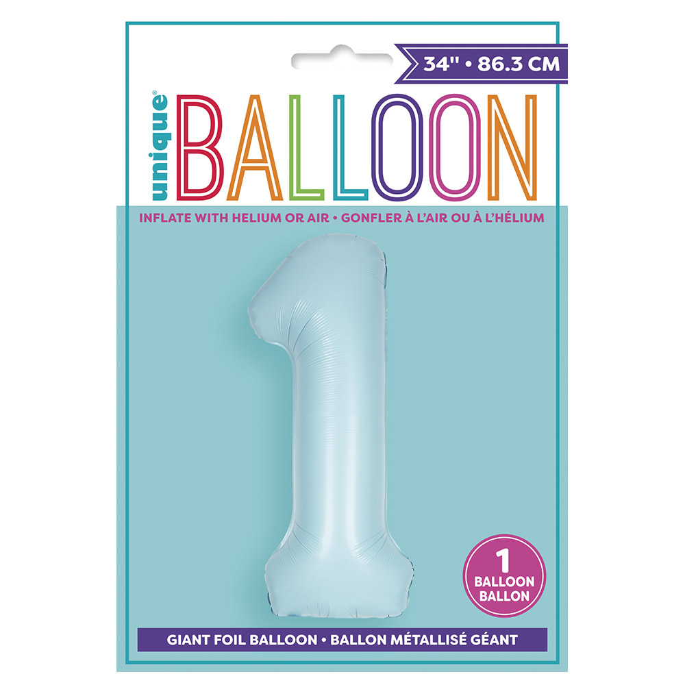 Unique - 34-inch Number "1" Foil Balloon - Matte Blue