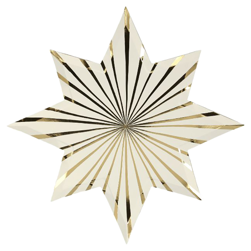 Meri Meri - Stripe Star Plates - Gold - 8pcs