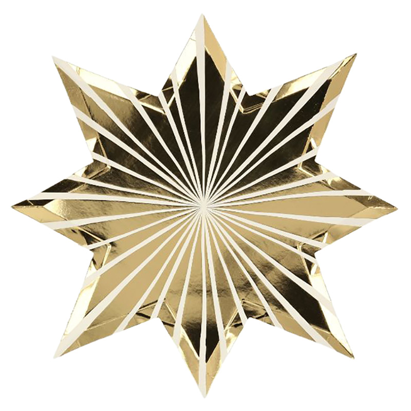 Meri Meri - Stripe Star Plates - Gold - 8pcs