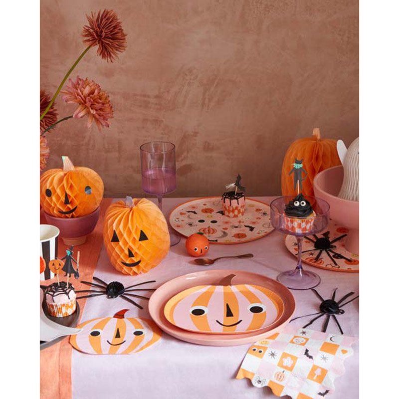 Meri Meri - Stripy Pumpkin Napkins - 16pcs - Pink/Orange