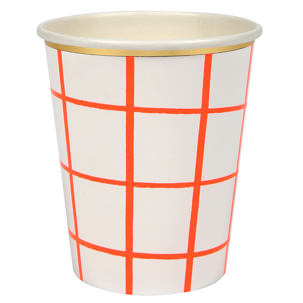 Meri Meri - Neon Coral Grid Cups 8pcs - Coral
