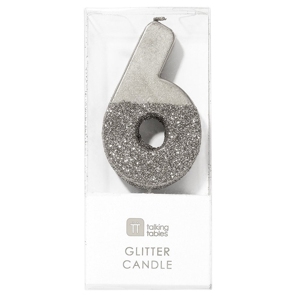 Talking Tables - Silver Glitter Number Candle 6