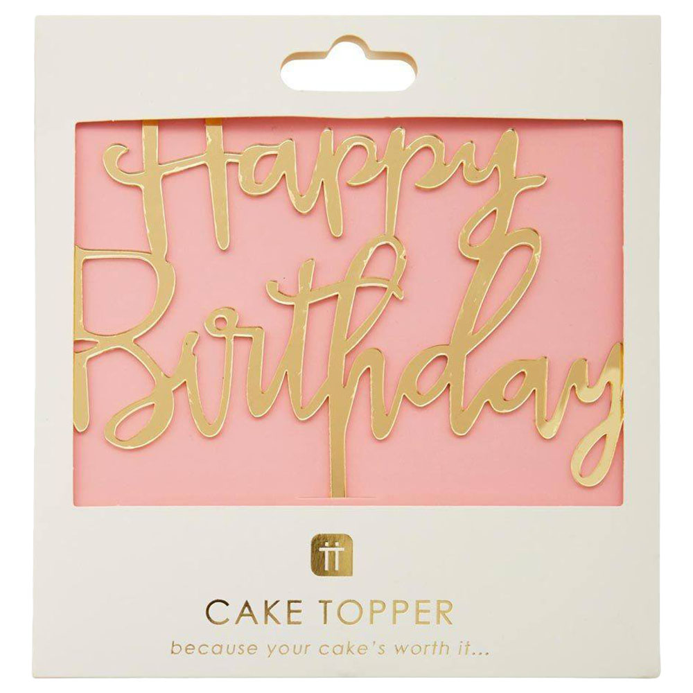  توكينغ تيبلز - زينة كيك - Happy Birthday - أكريليك - ذهبي