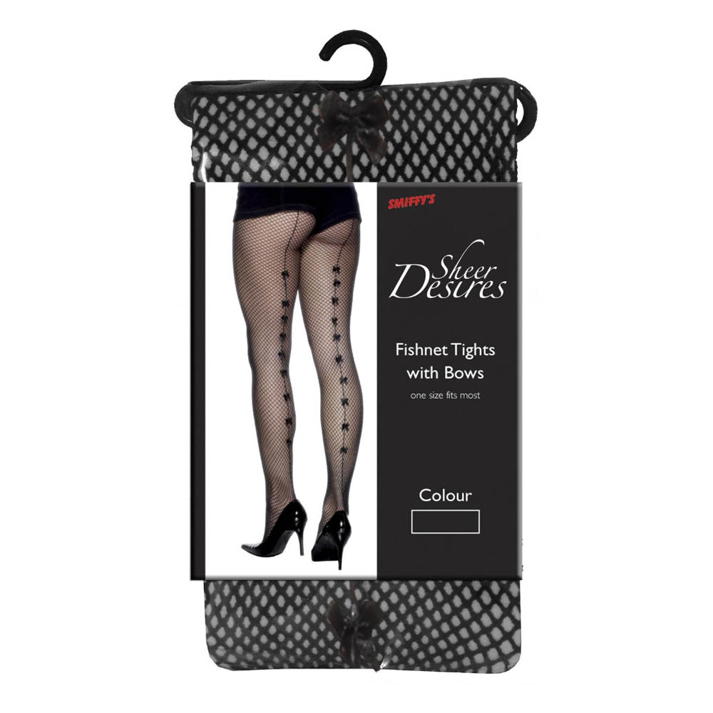 Smiffys - Fishnet Tights withSatin Bows For Female - Black