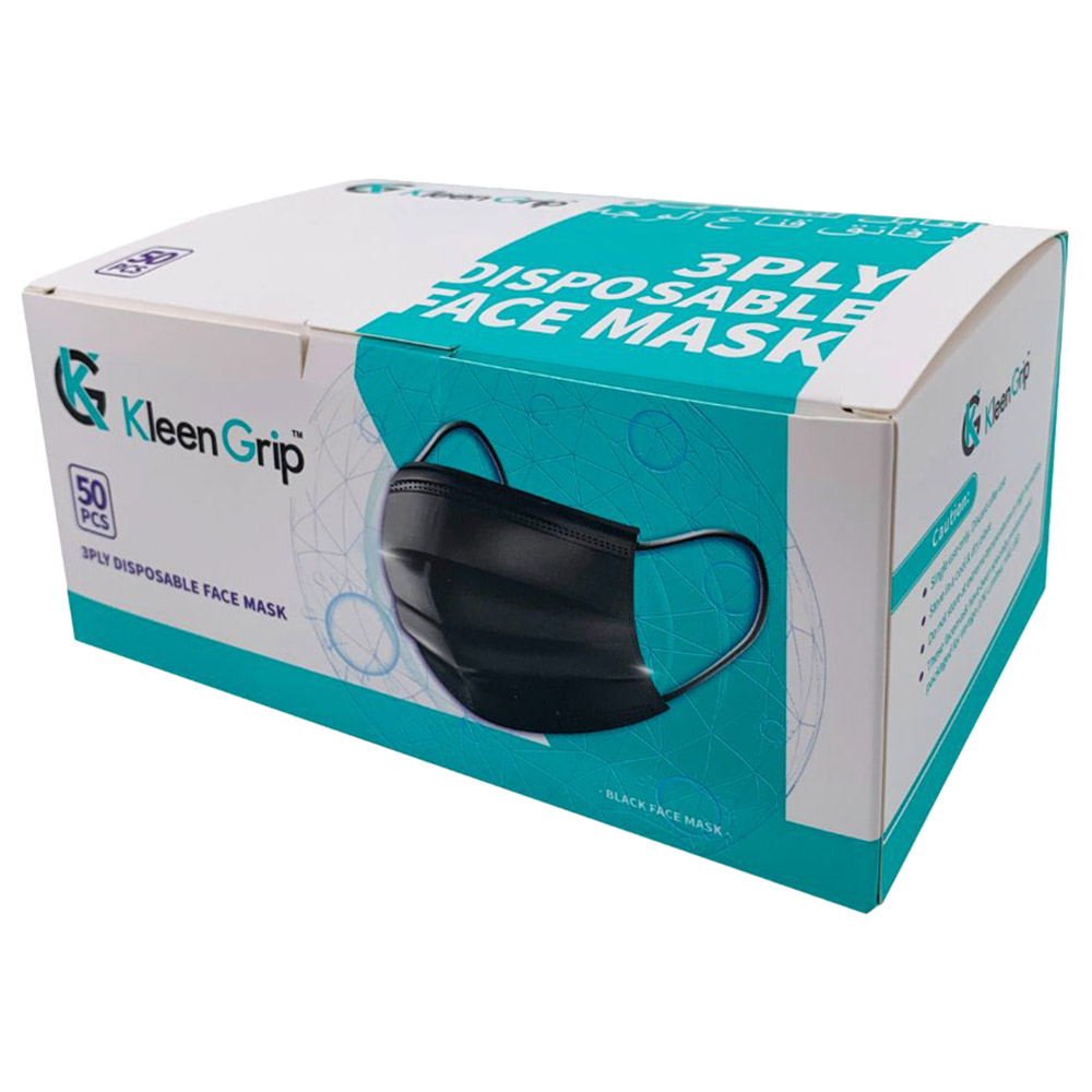 Vertigo - Kleen Grip Disposable Face Mask 3Ply 50pcs - Black