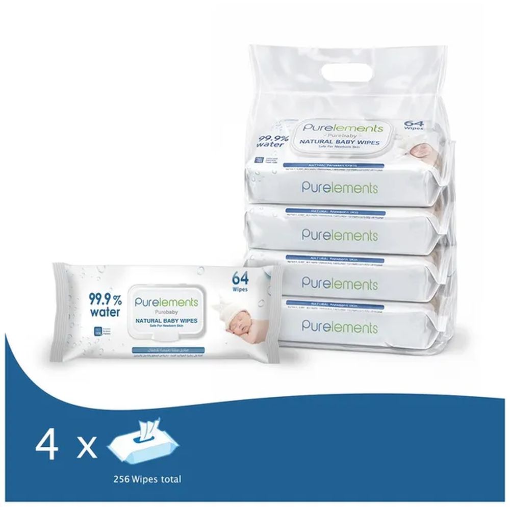 Purelements - 99.9% Water Baby Wipes Travel Pack of 4
