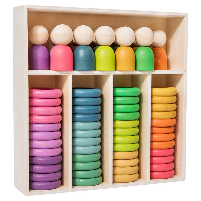 Factory Price - Wooden Rainbow Stacking Sorting Toys with Rack