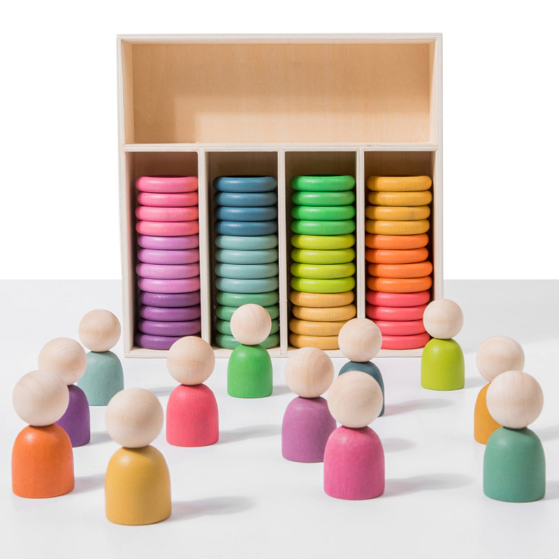 Factory Price - Wooden Rainbow Stacking Sorting Toys with Rack