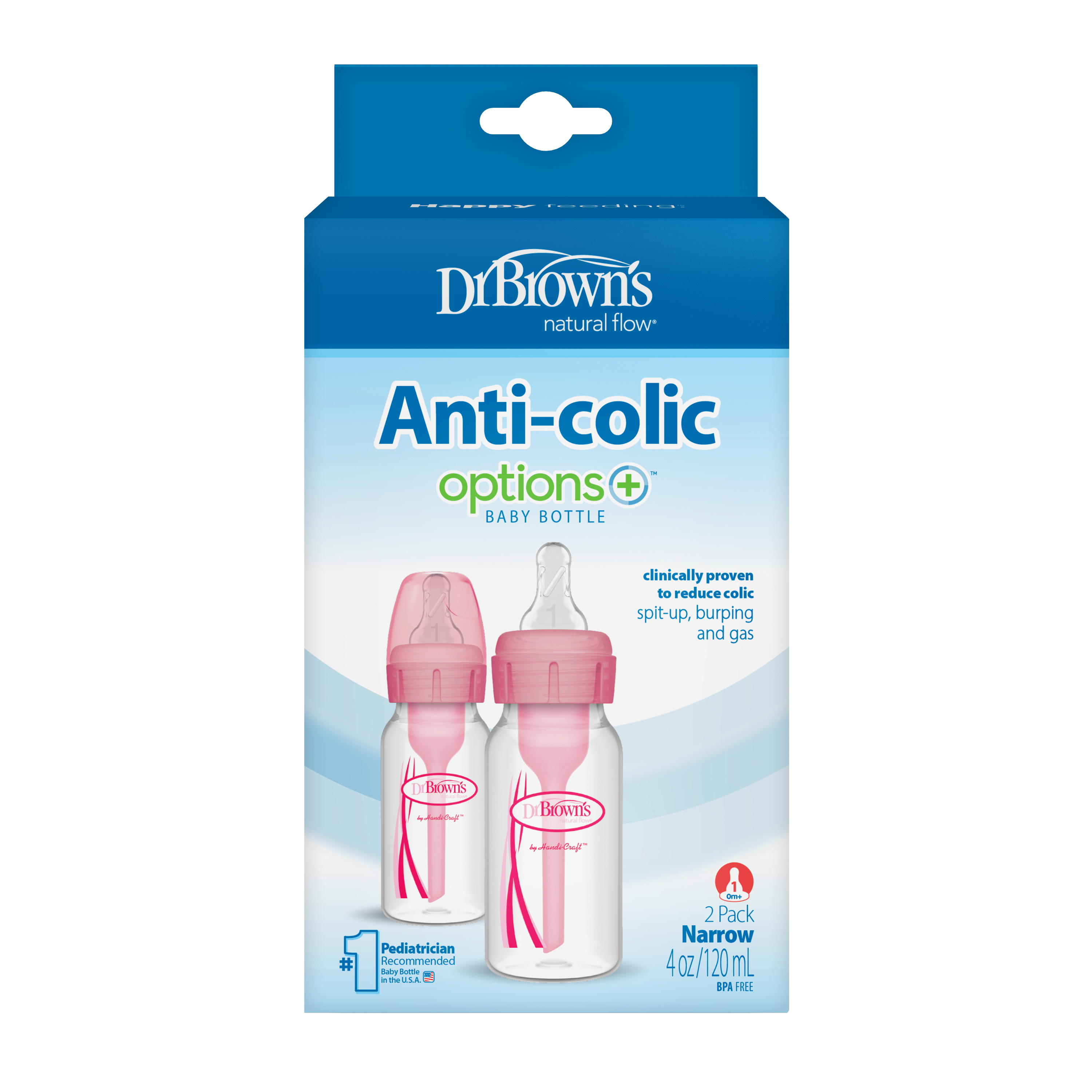Dr. Brown's Polypropylene Narrow-Neck Options+ Pink Baby Bottle - 120ml - Pack of 2
