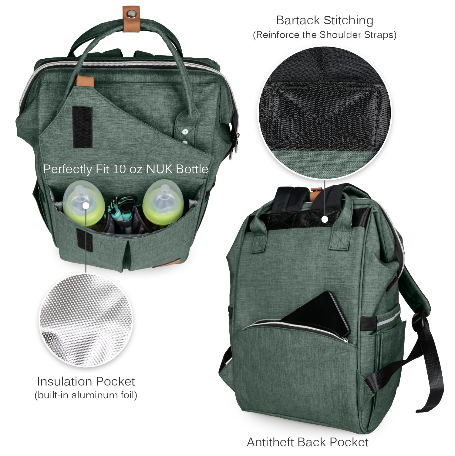 Alameda Diaper Backpack - Large - Olive Green