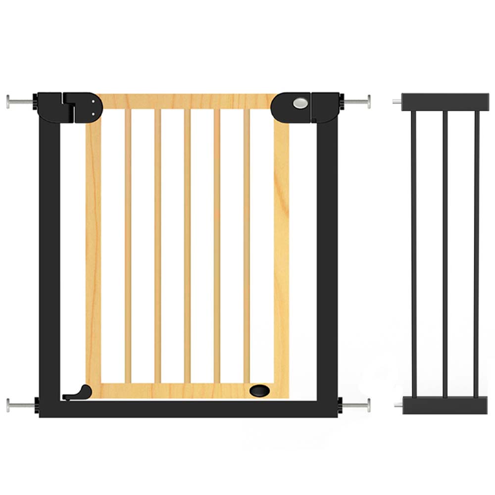 Baby Safe - Wooden Safety Gate with 21cm Black Extension - Natural Wood