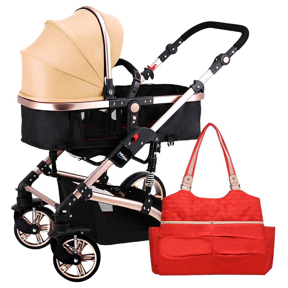 Teknum - 3-in-1 Pram Stroller with Sunveno Diaper Tote Bag - Khaki