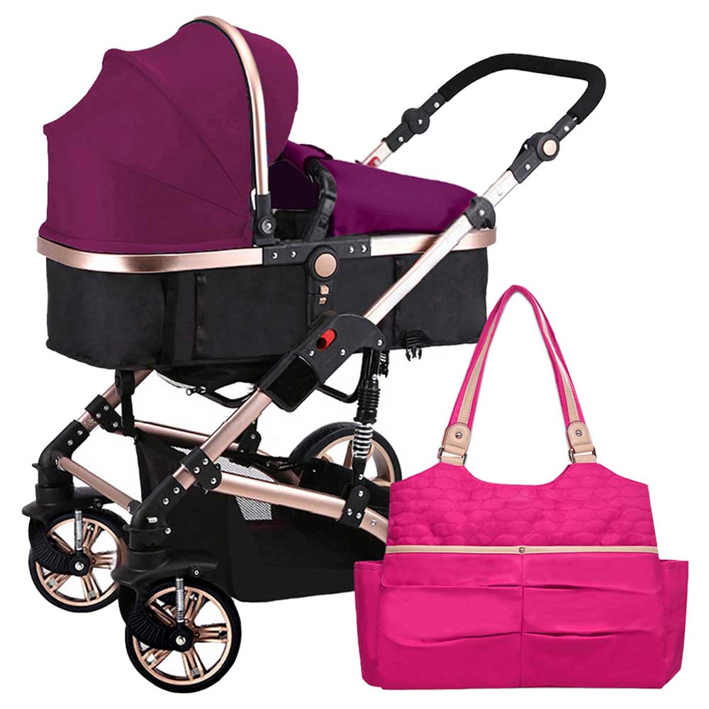 Teknum - 3-in-1 Pram Stroller with Sunveno Diaper Tote Bag - Wine