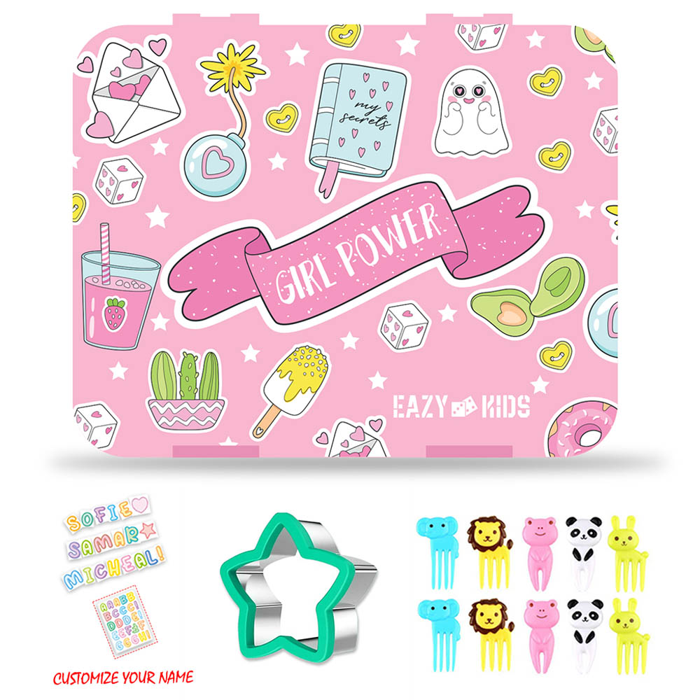 Eazy Kids - Bento Box with Lunch Bag & Cutter Set - Girl Power Pink