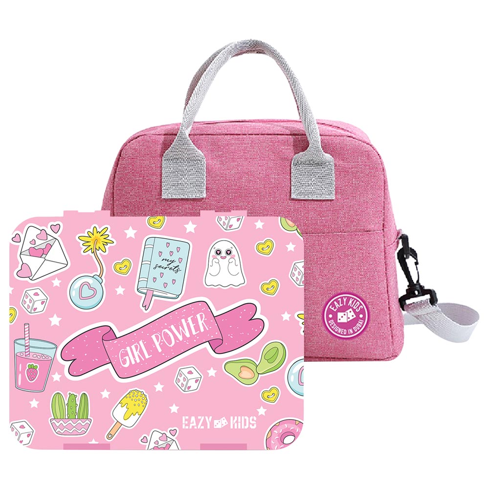Eazy Kids - Bento Box with Lunch Bag & Cutter Set - Girl Power Pink