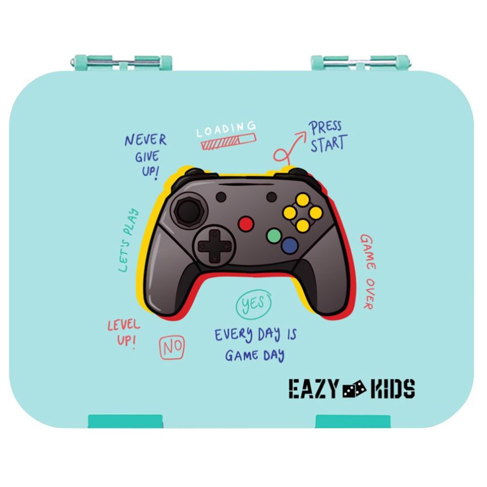 Eazy Kids 6 Compartment Bento Lunch Box with Sandwich Cutter Set-Playstation Green