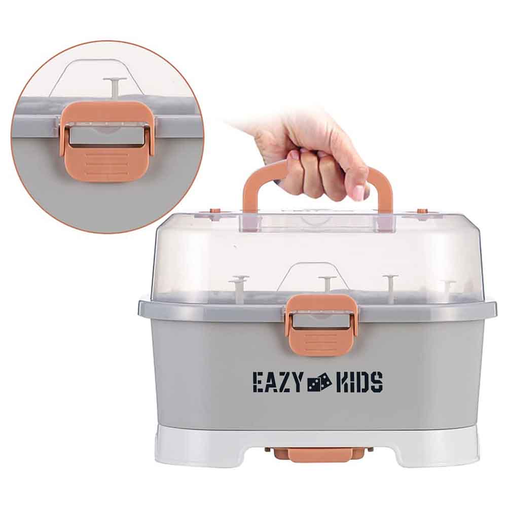 Eazy Kids - 9 Peg Baby Bottle Drying Rack Storage Box - Grey