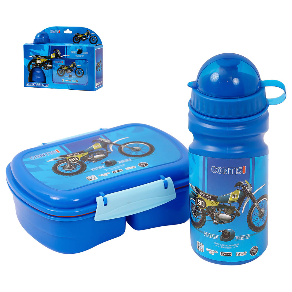 Eazy Kids - Bike Print Lunch Box with Bottle - Blue