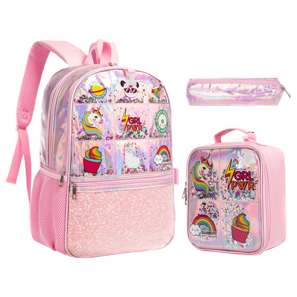 Eazy Kids - Backpack 17-Inch with Lunch Bag & Pencil Case - Girl Things