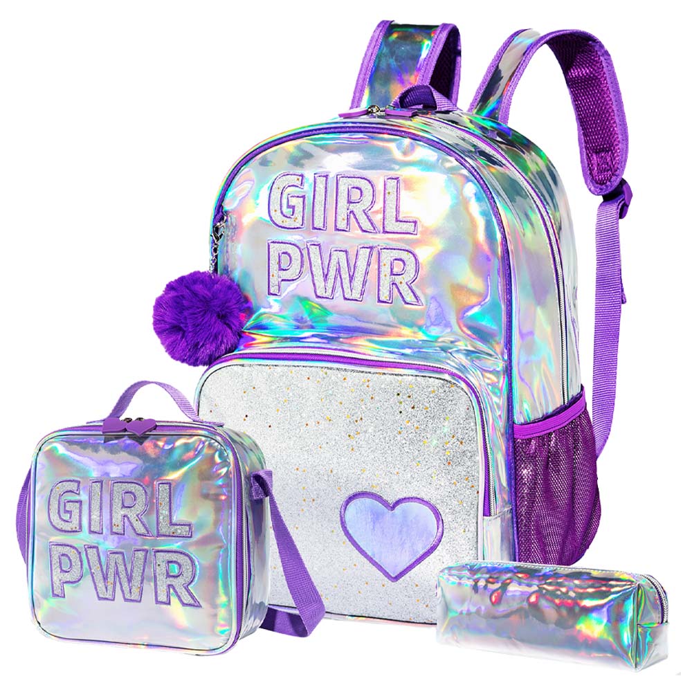 Eazy Kids - Backpack 18-Inch with Lunch Bag & Pencil Case - Purple