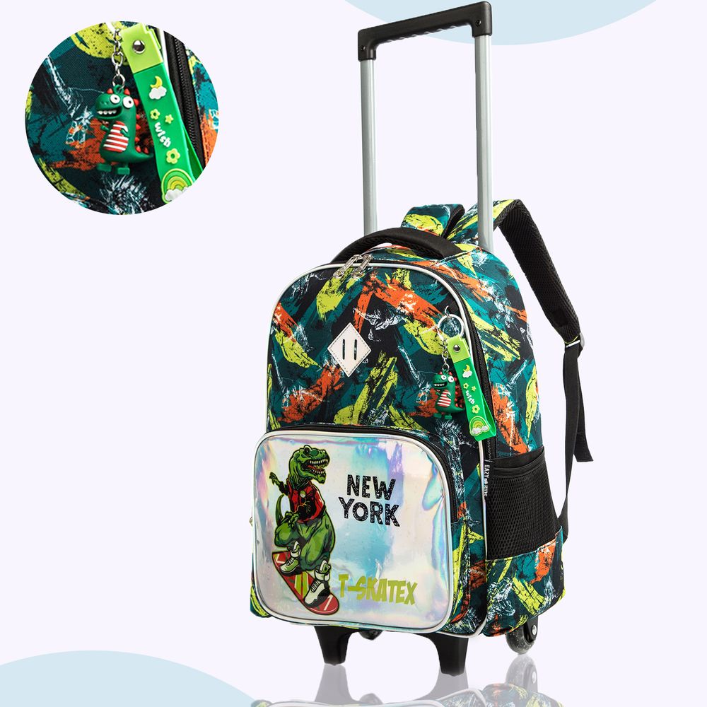 Eazy Kids - Trolley Bag 16-Inch with Lunch Bag & Pencil Case - Dinosaur Green